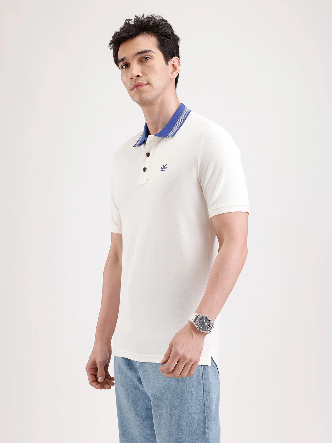 Jacquard Collar Polo T-Shirt  | Off White - Image 4