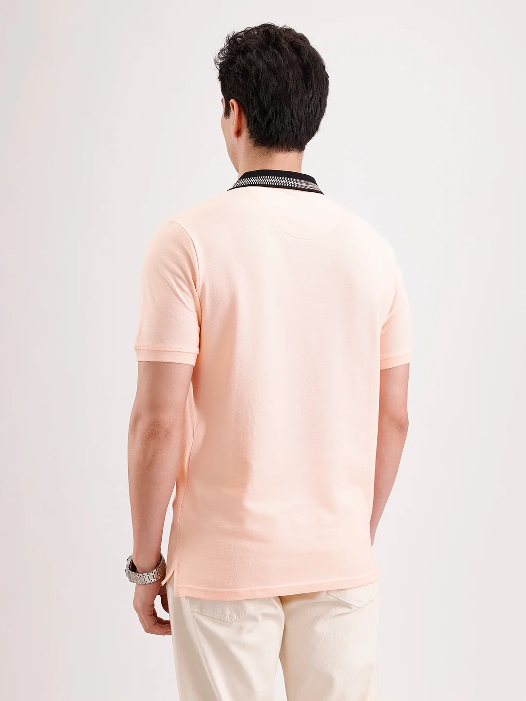 Jacquard Collar Polo T-Shirt  | Peach - Image 3