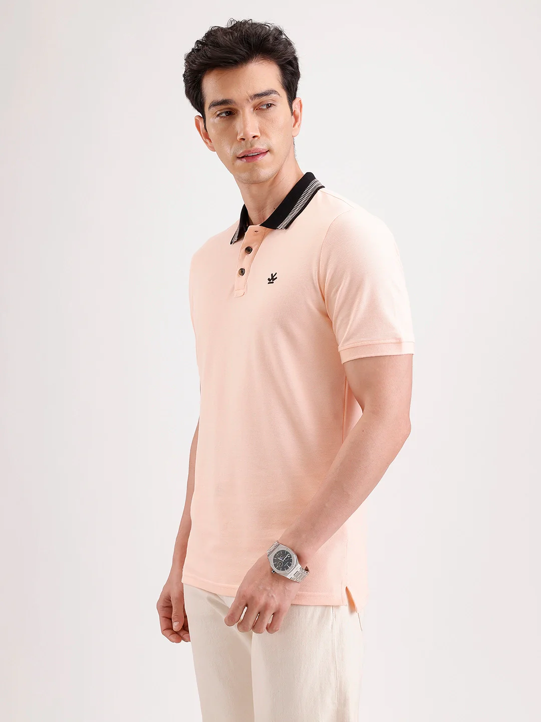 Jacquard Collar Polo T-Shirt  | Peach - Image 4