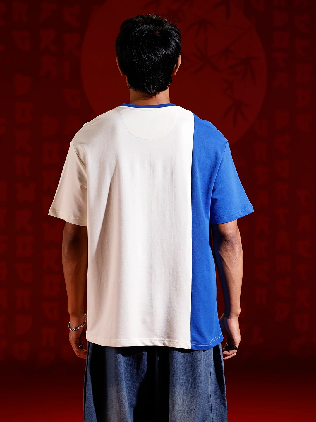 Japanese chest print color-block T-shirt | Off white - Image 4