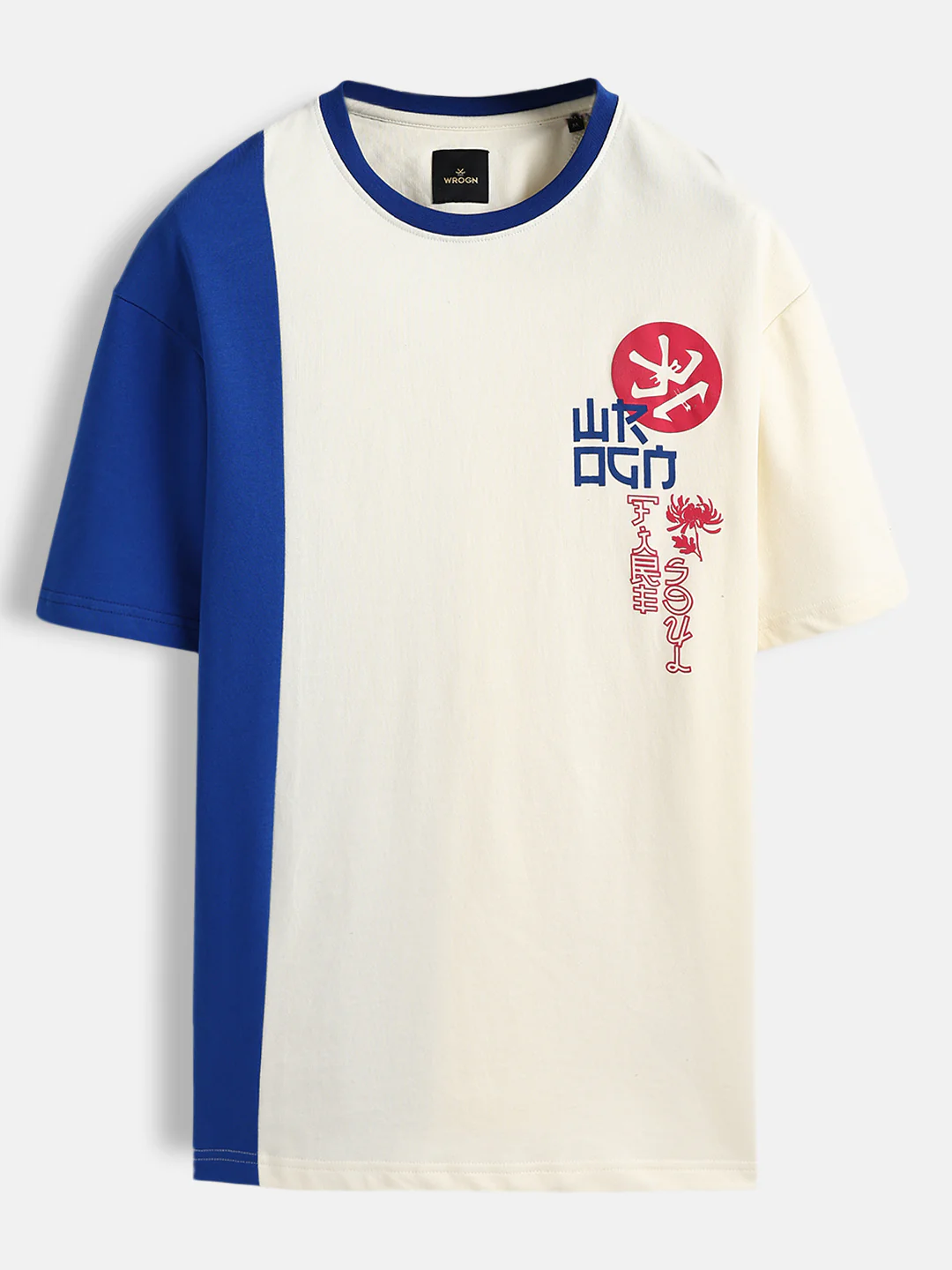 Japanese chest print color-block T-shirt | Off white - Image 7