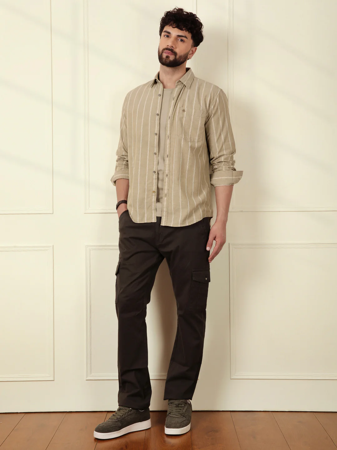 Chambray Striped Classic Shirt | Khaki - Image 3