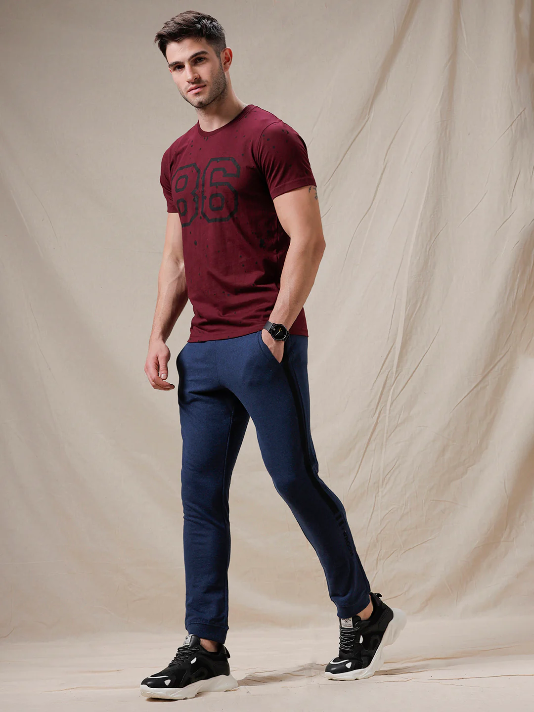 Knit Navy Blue Jogger With Stripe - Image 2