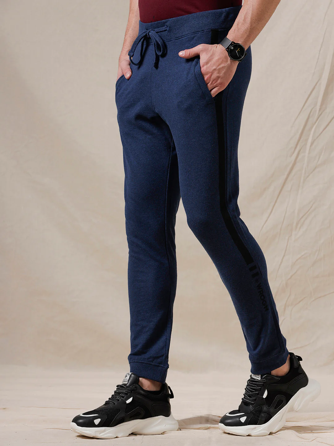 Knit Navy Blue Jogger With Stripe - Image 4