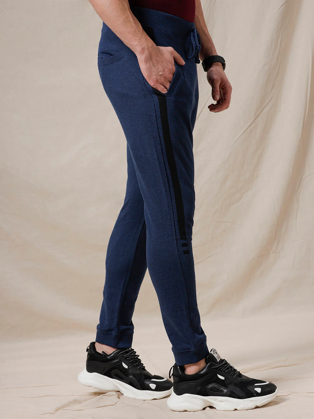 Knit Navy Blue Jogger With Stripe - Image 5