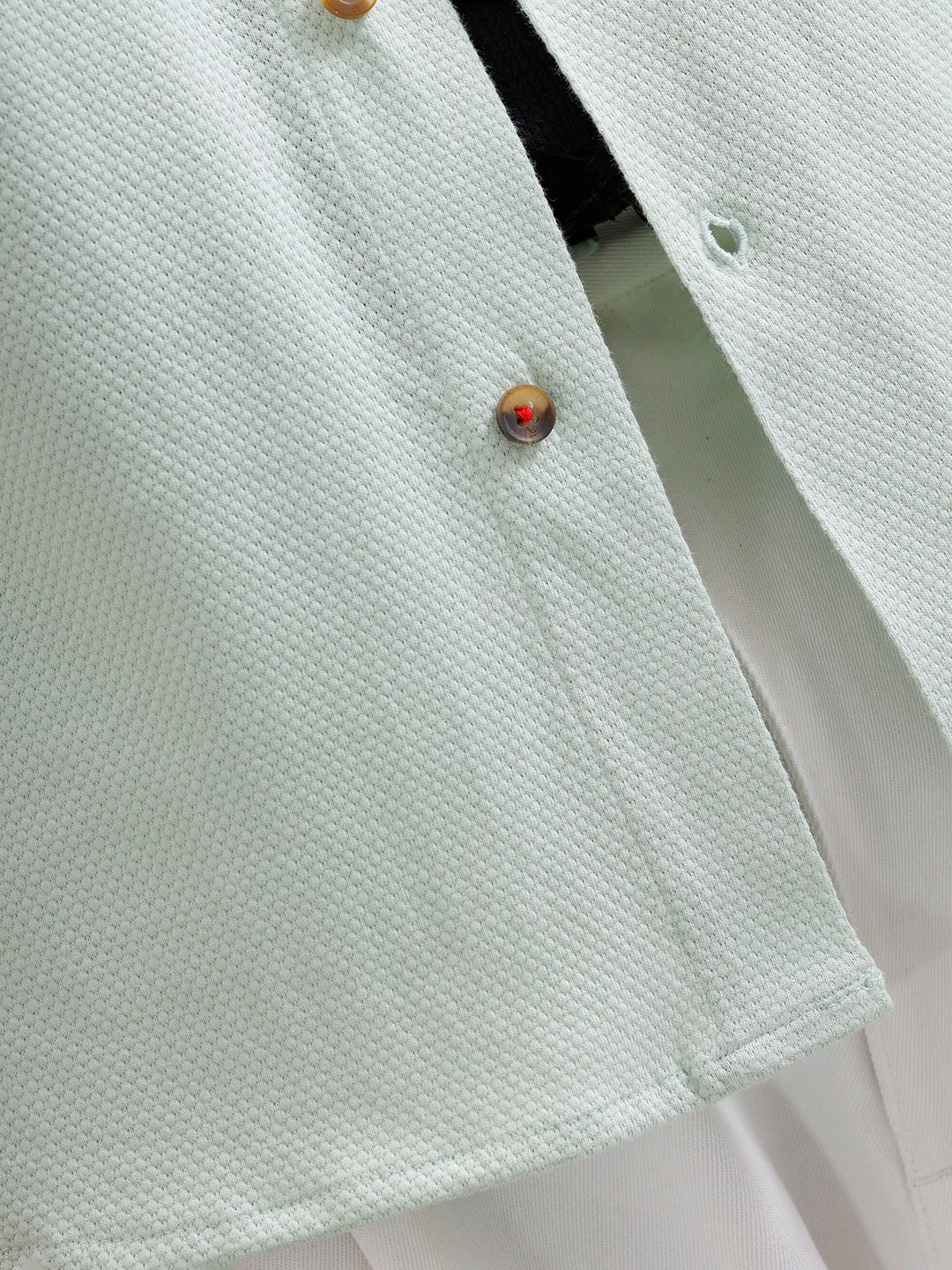Knit Popcorn Texture Slim Fit Shirt | Light Green - Image 5