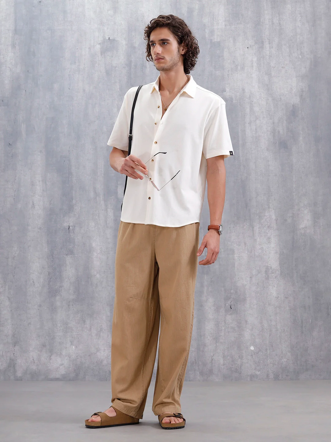 Knit Popcorn Texture Slim Fit Shirt | Off White - Image 2