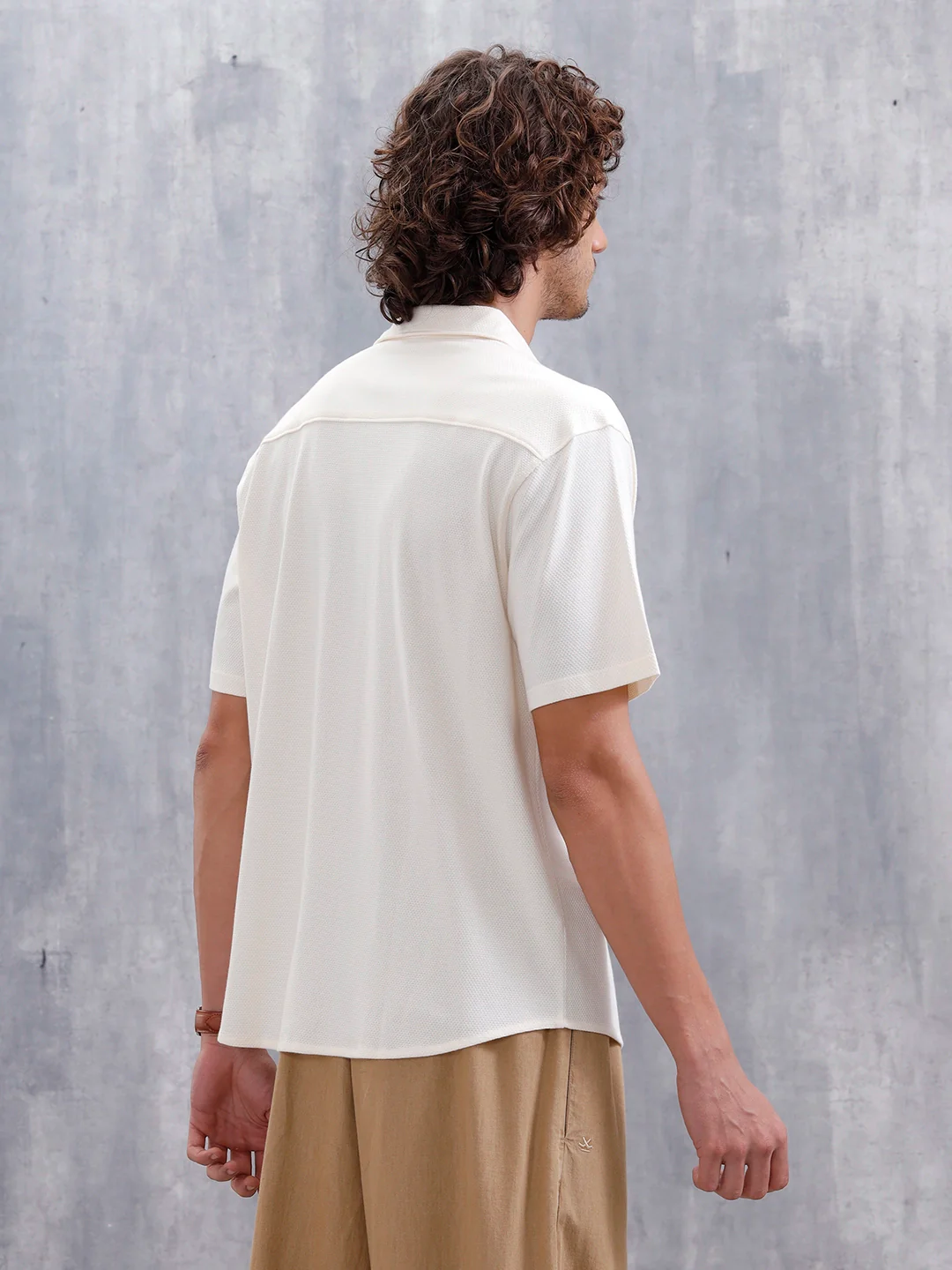 Knit Popcorn Texture Slim Fit Shirt | Off White - Image 3