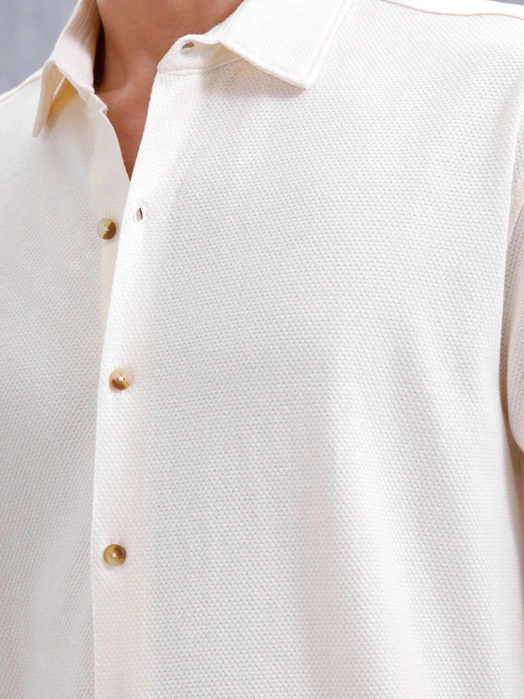 Knit Popcorn Texture Slim Fit Shirt | Off White - Image 5