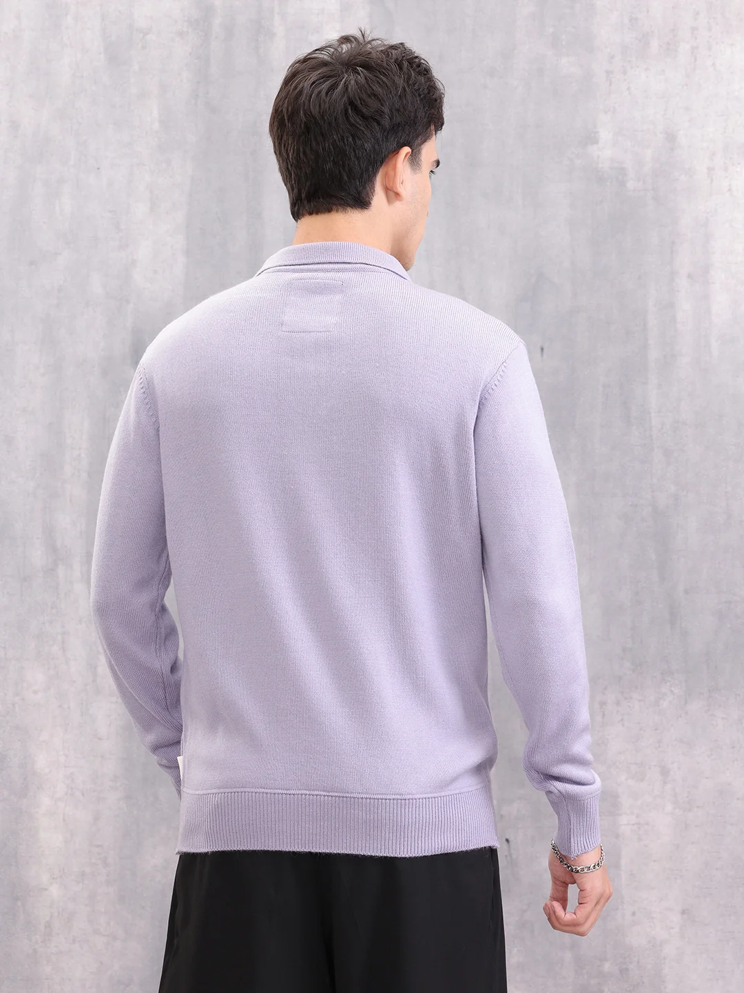 Knitted Pullover With Stylized Half Zip Polo Collar | Lavender - Image 3