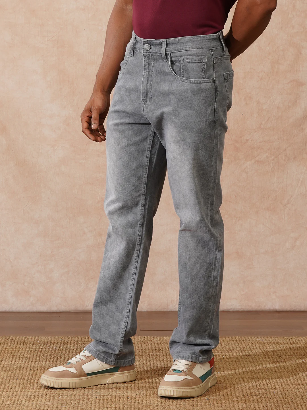 Laser Print Anti Fit Jeans | Grey - Image 4