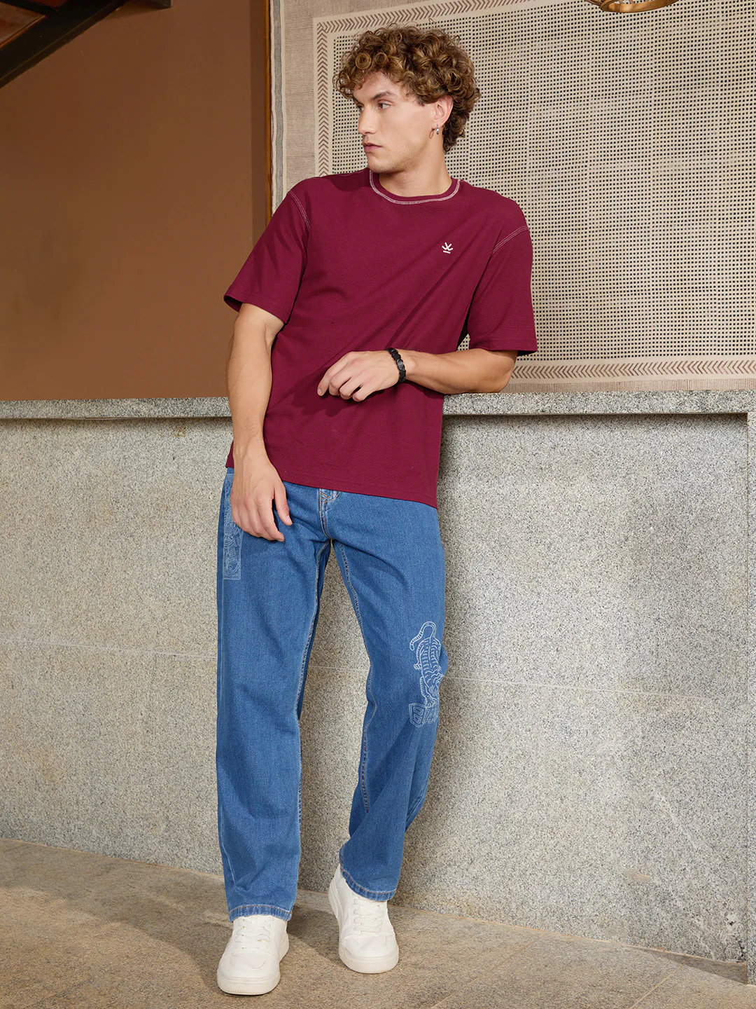 Laser Print Loose Fit Jeans | Blue - Image 2