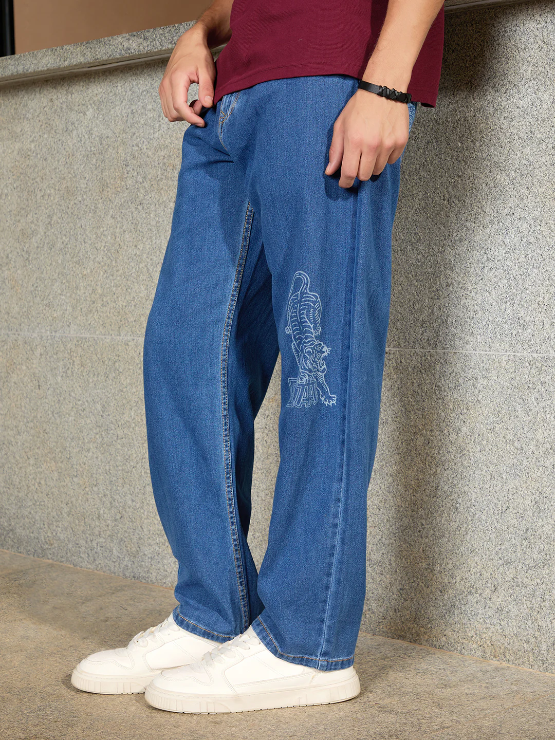 Laser Print Loose Fit Jeans | Blue - Image 4