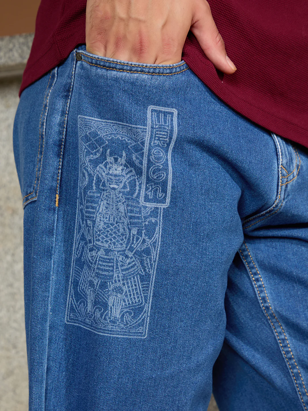 Laser Print Loose Fit Jeans | Blue - Image 5