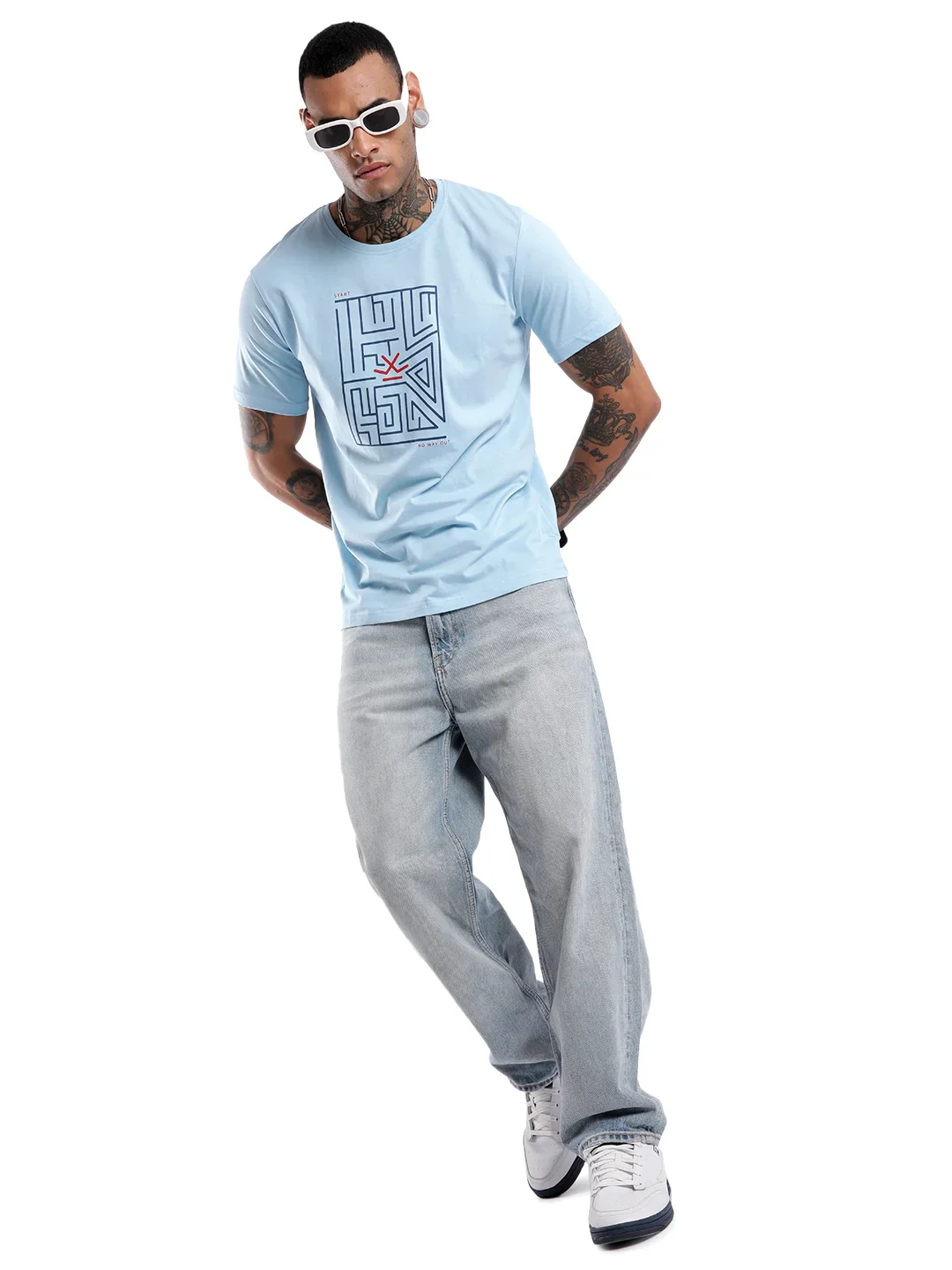 Light Blue Maze Printed T-Shirt - Image 2