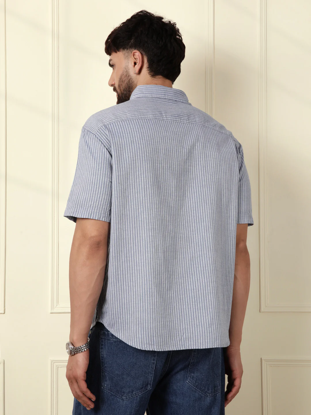 Classic Textured Stripes Shirt | Light Blue - Image 4