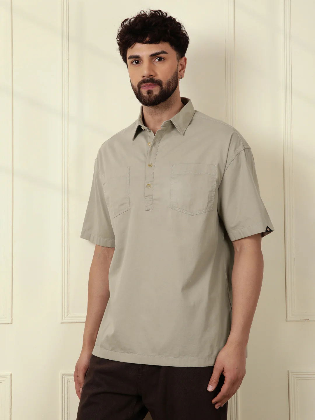 Popover Oversized Fit Shirt | Brown - Image 4