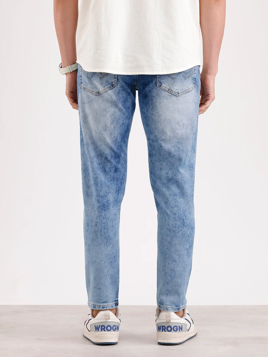 Light Distressed Skinny Crop Denim Jeans  | Blue - Image 3