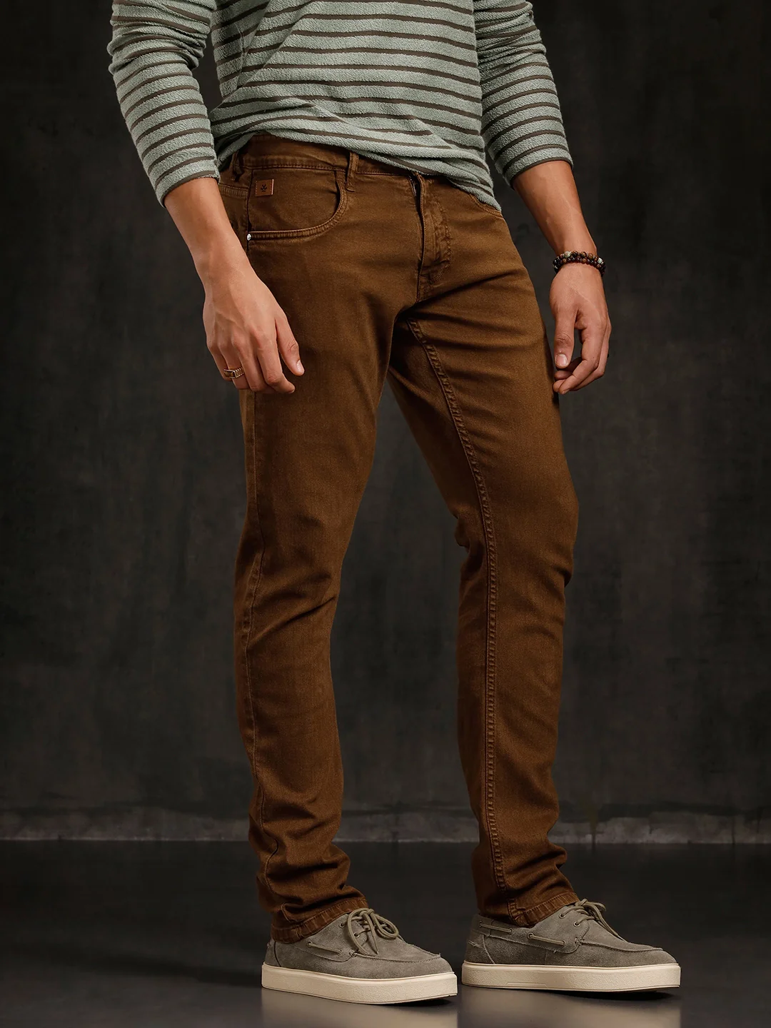 Light Fade Slim Fit Jeans | Dark Khakhi - Image 4