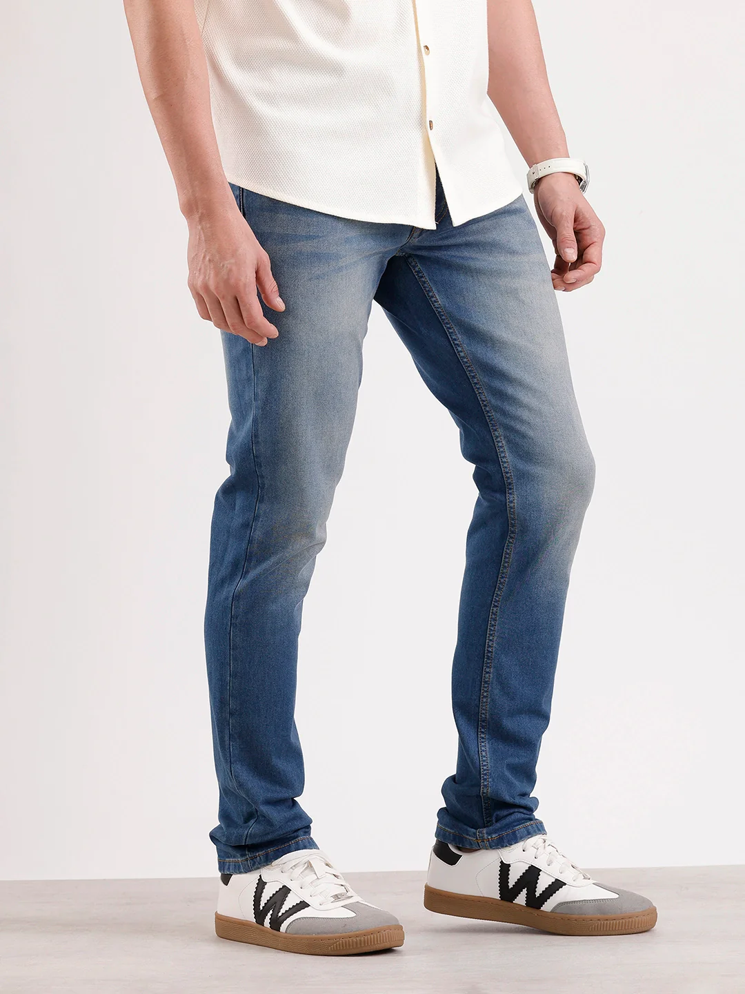Light Faded Slim Fit Denim Jeans  | Blue - Image 4