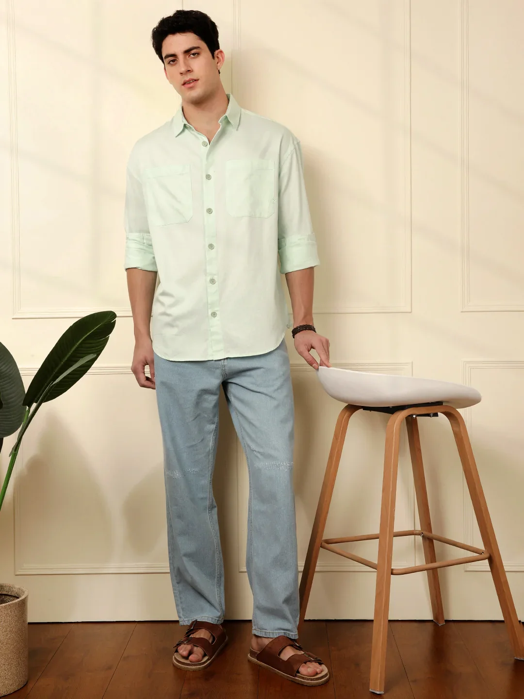 Light Green Double Pocket Oversized Shirt - Image 2