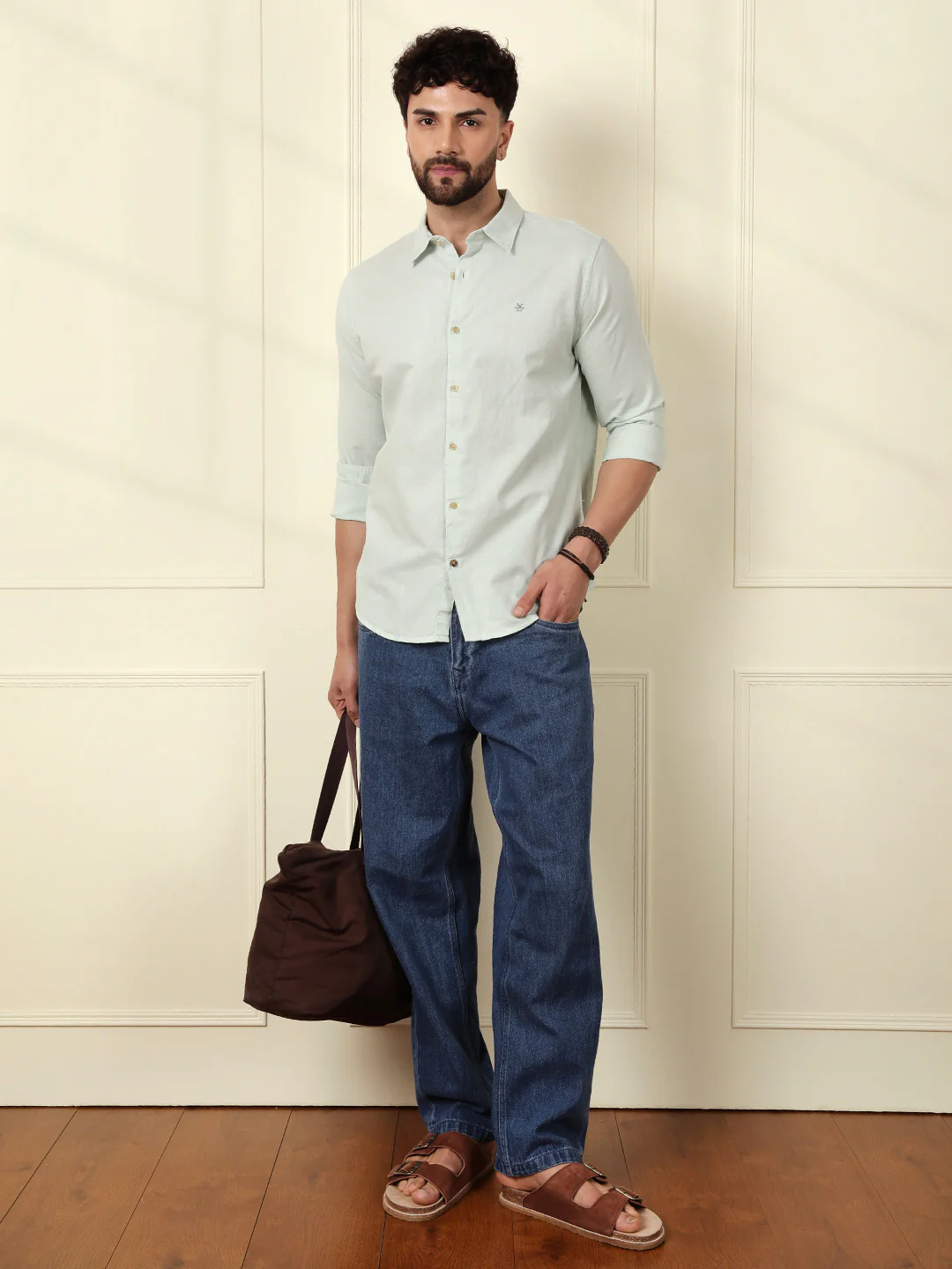 Solid Linen Blend Shirt | Green - Image 3