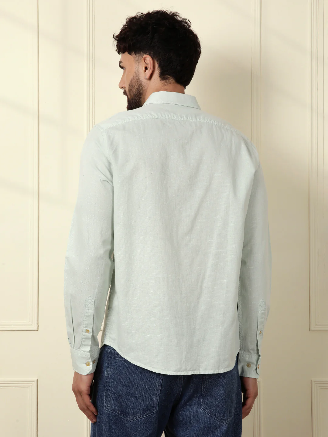 Solid Linen Blend Shirt | Green - Image 4