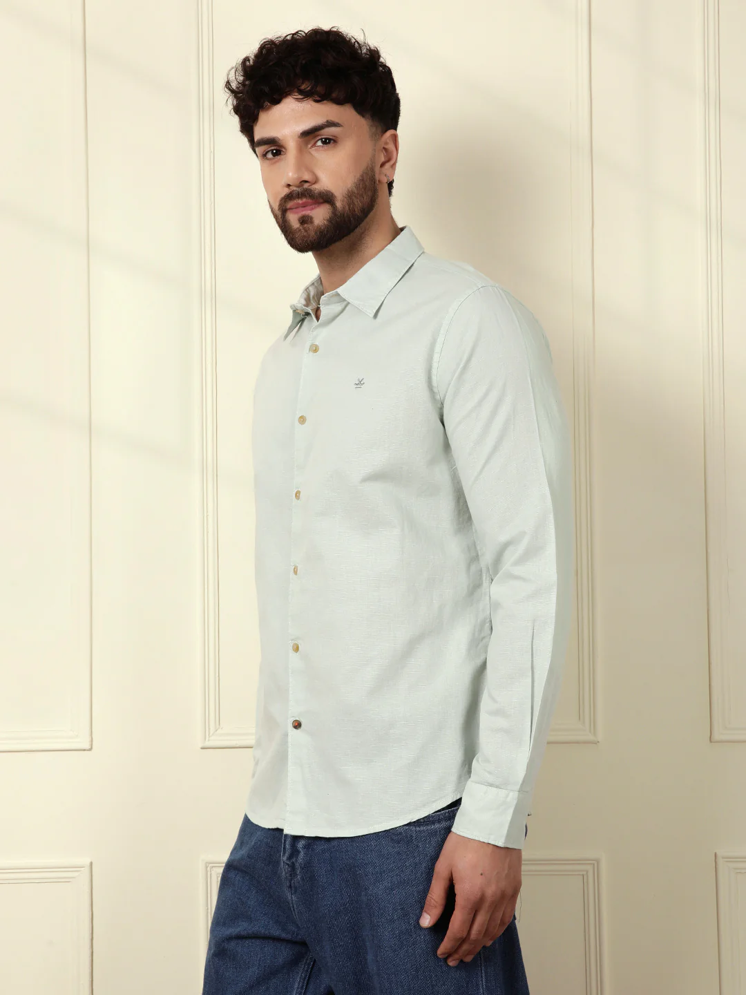 Solid Linen Blend Shirt | Green - Image 5