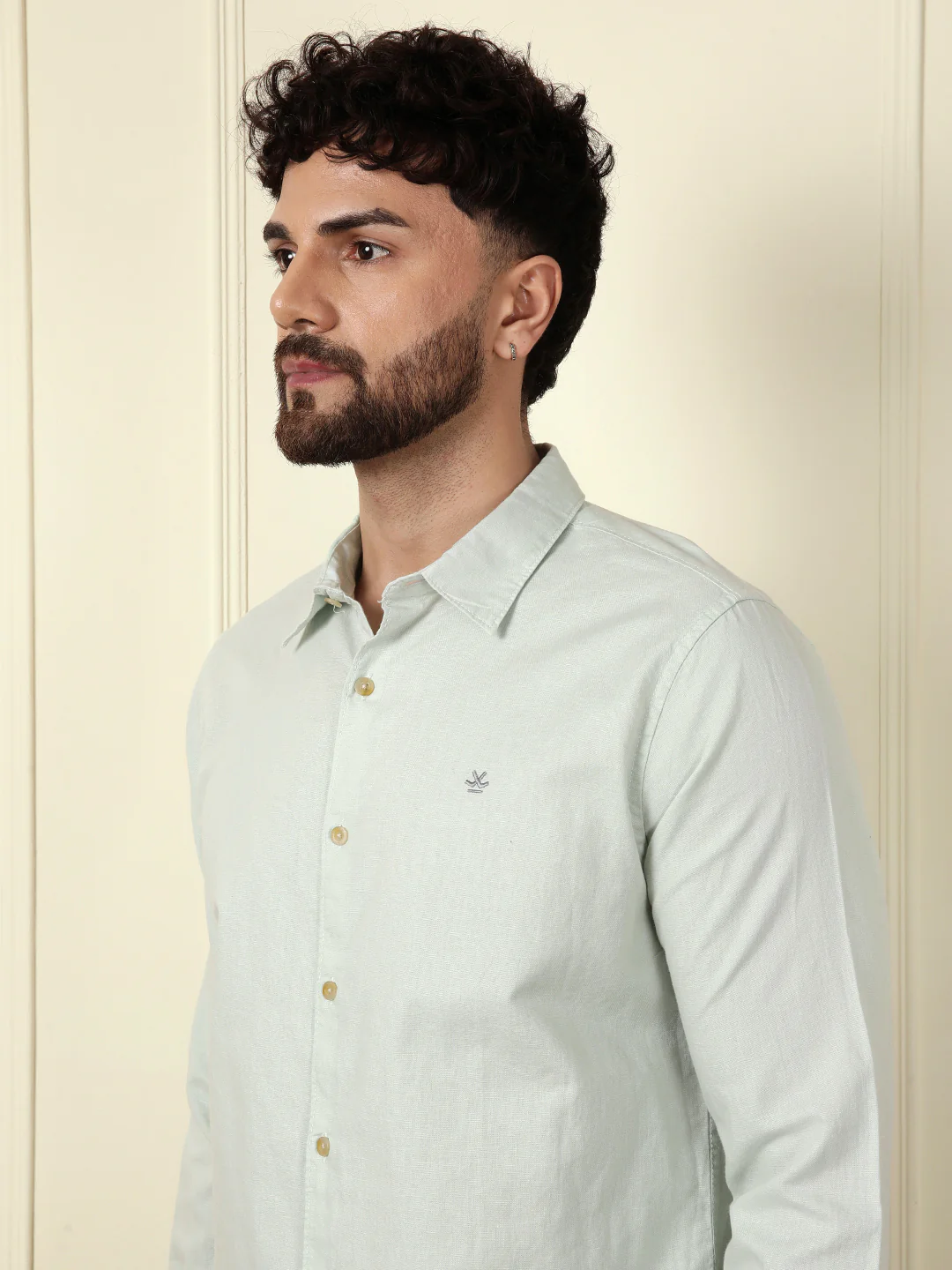 Solid Linen Blend Shirt | Green - Image 6