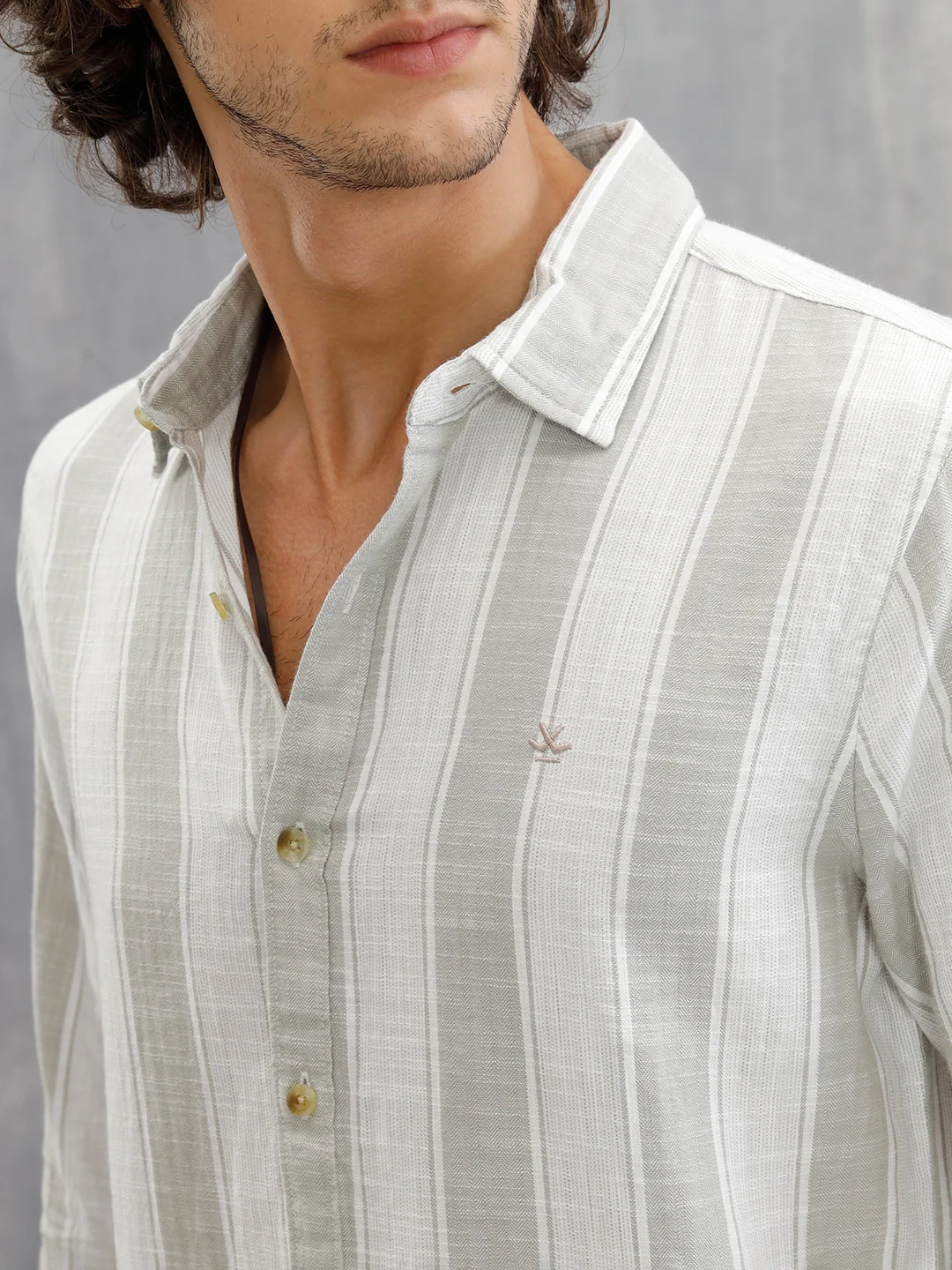 Light Weight Herringbone Stripe Shirt In Slim Fit  |  Light Green - Image 4