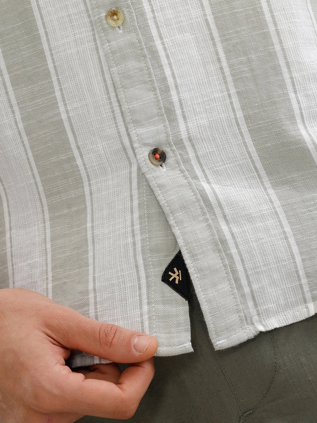 Light Weight Herringbone Stripe Shirt In Slim Fit  |  Light Green - Image 5