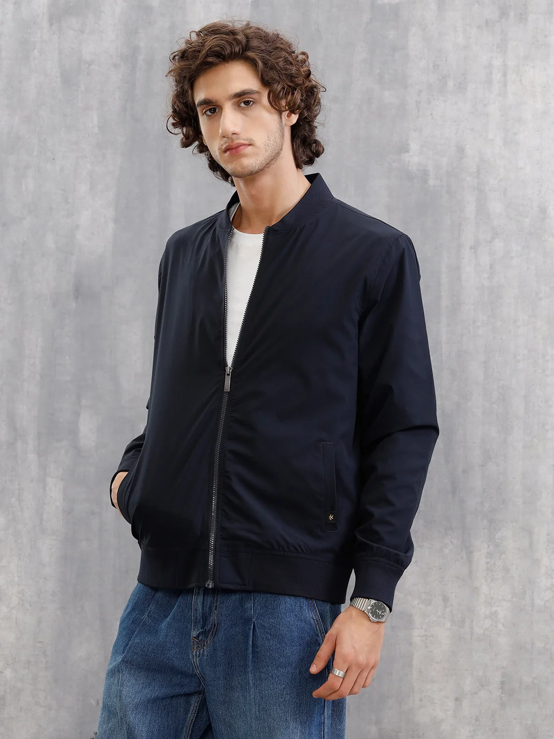 Lightweight Shell Slim Fit Bomber Jacket  |  Navy Blue - Image 4