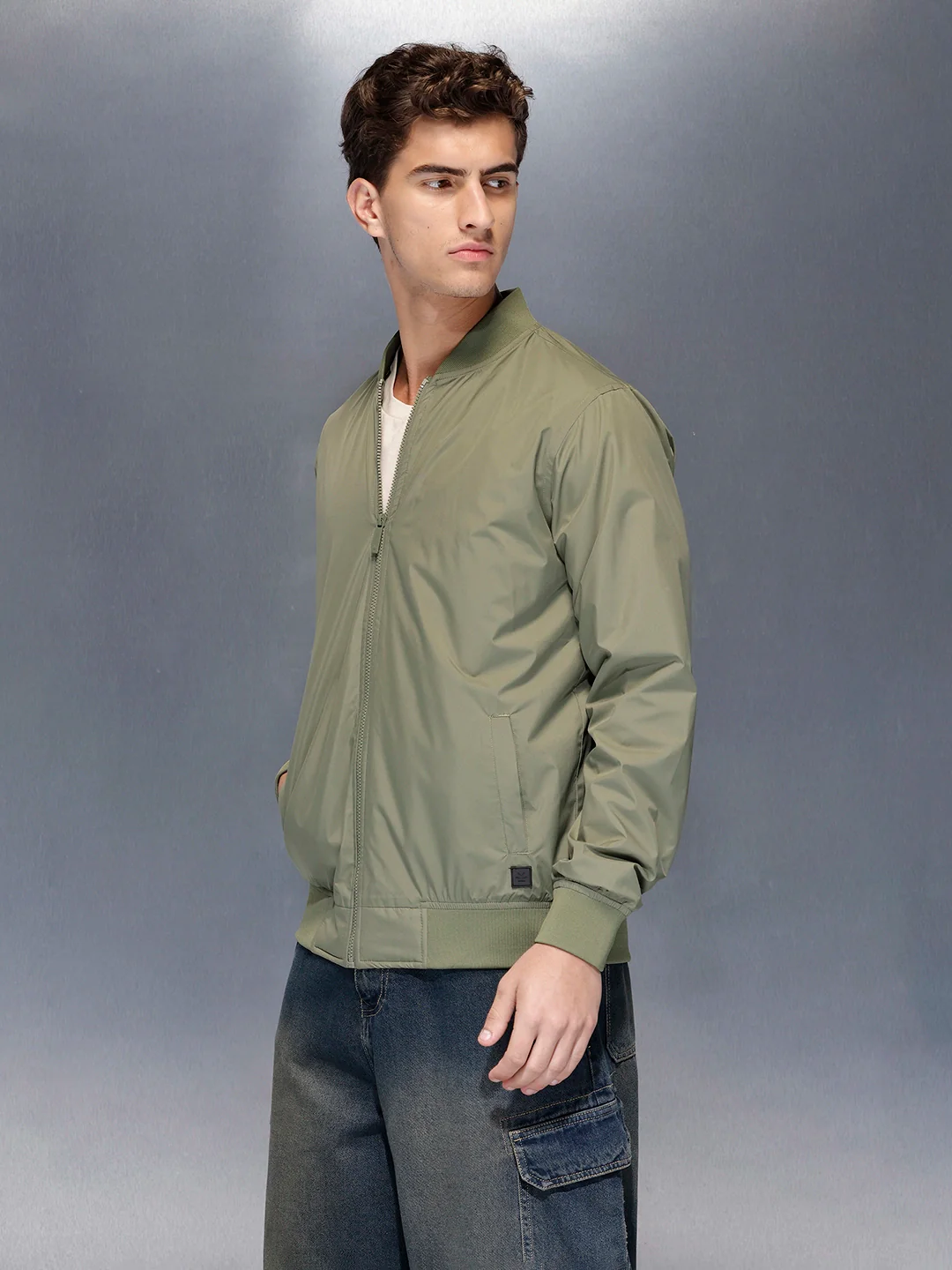 Lightweight zip-up jacket | Olive - Image 3