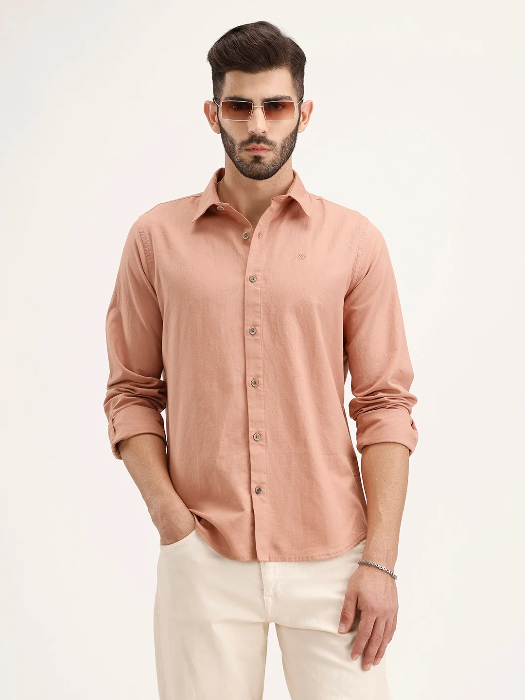 Regular Fit Linen Blend Shirt | Light Brown - Image 3