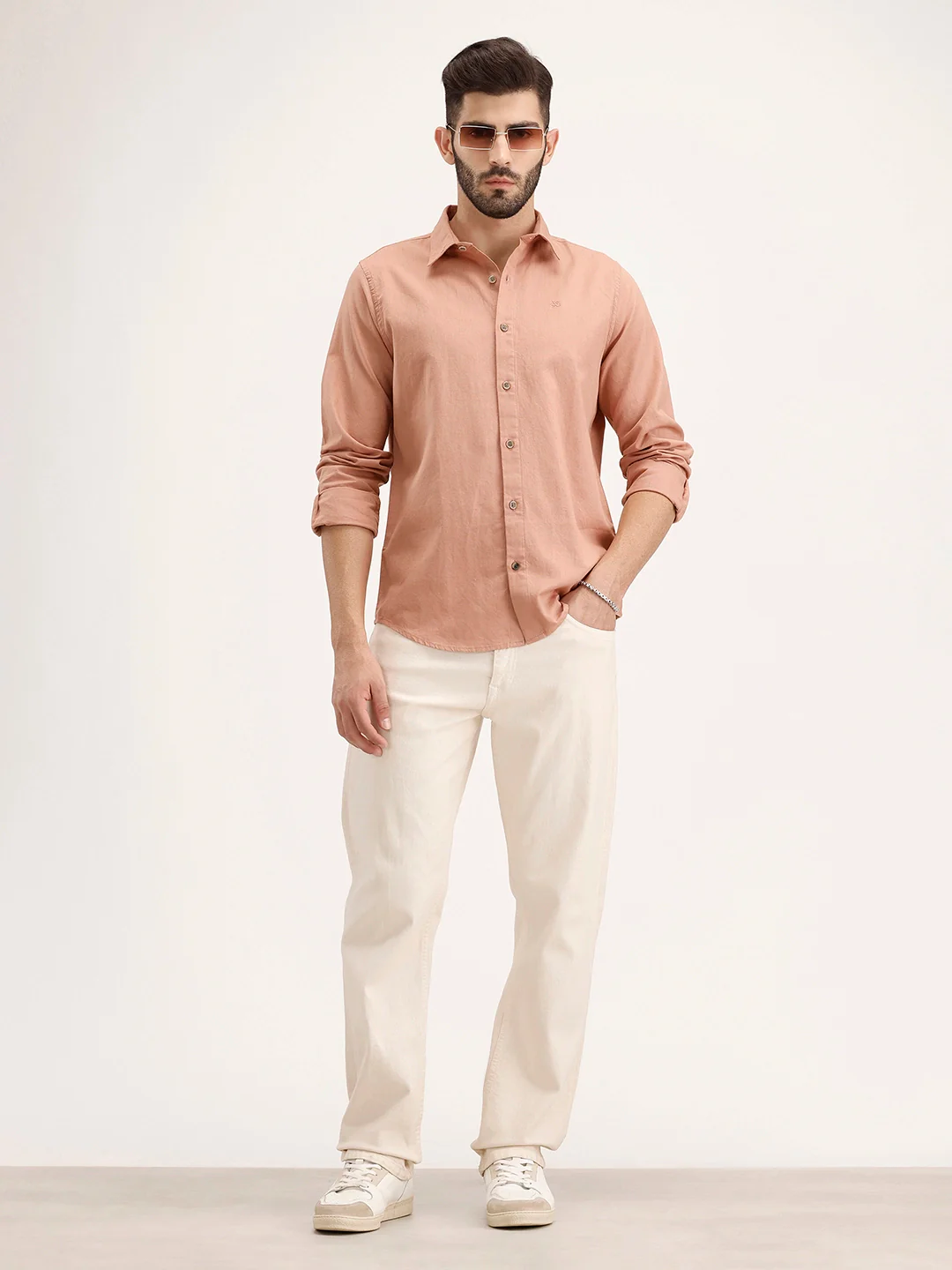 Regular Fit Linen Blend Shirt | Light Brown - Image 4