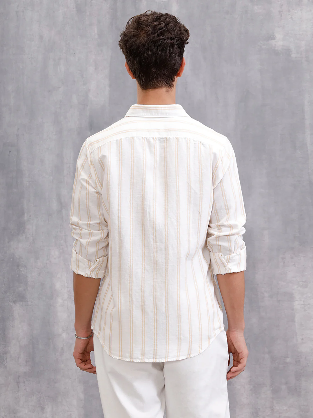 Linen Blend Premium Stripe Shirt In Slim Fit | White - Image 3