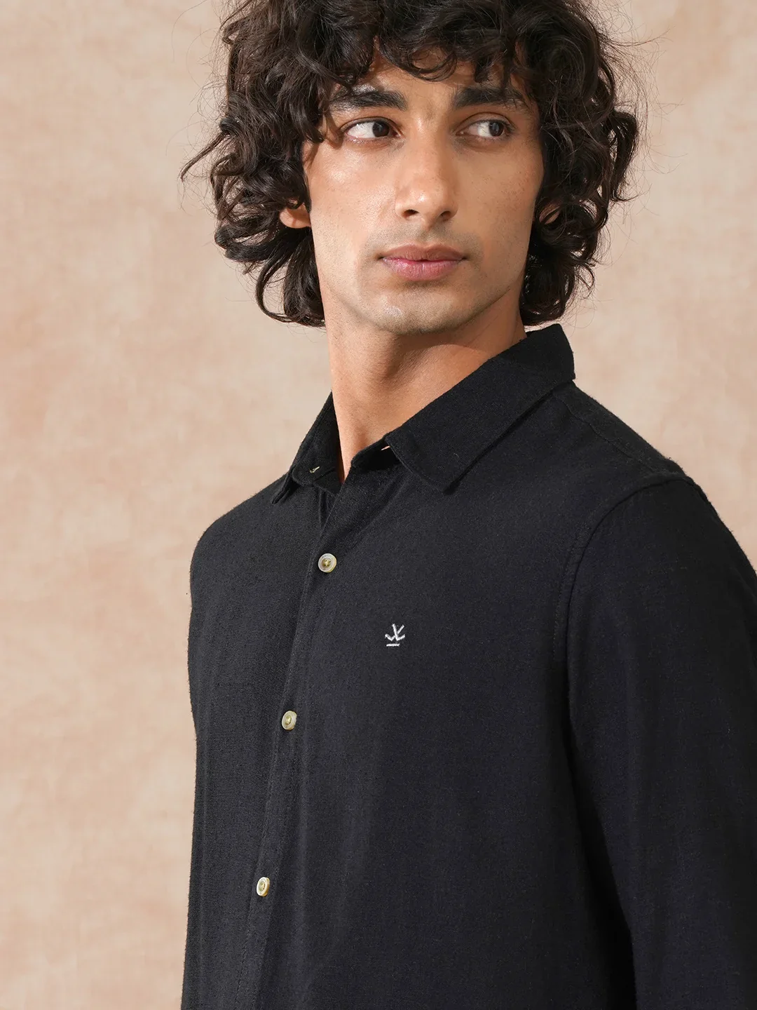 Linen Blend Slim Fit Shirt | Black - Image 6