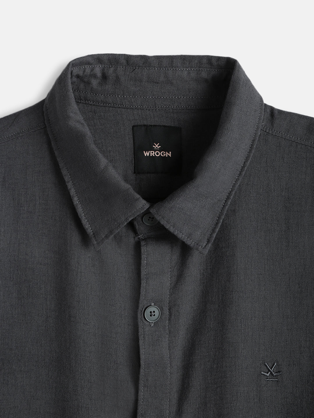 Solid Linen Blend Slim Fit Shirt | Dark Grey - Image 3