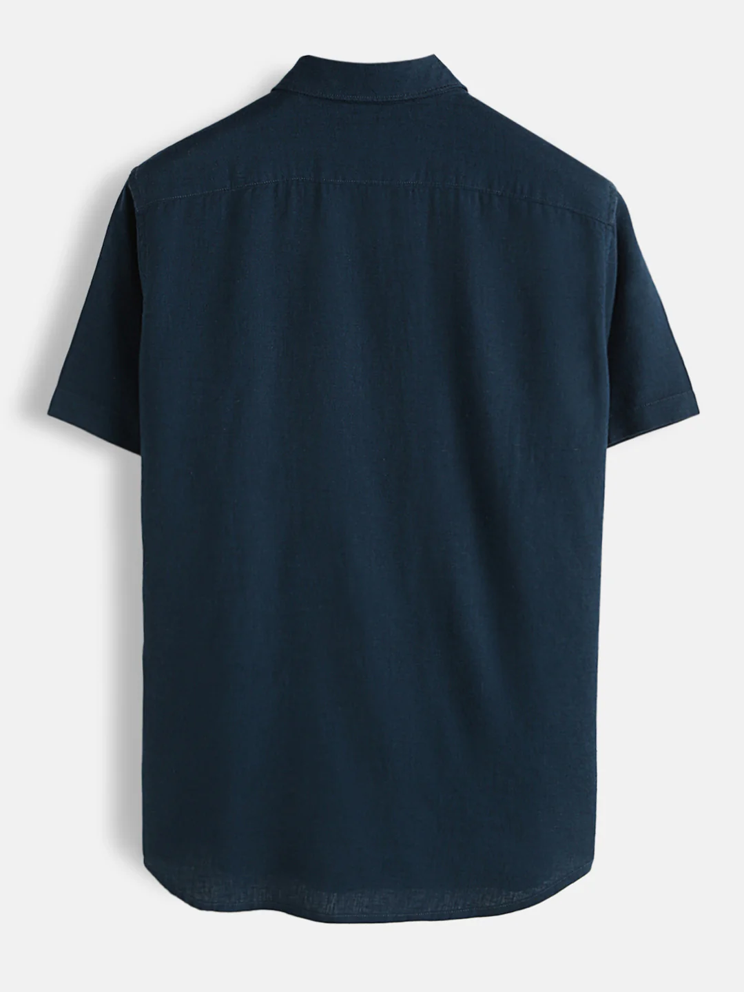 Solid Linen Blend Slim Fit Shirt  | Navy Blue - Image 2