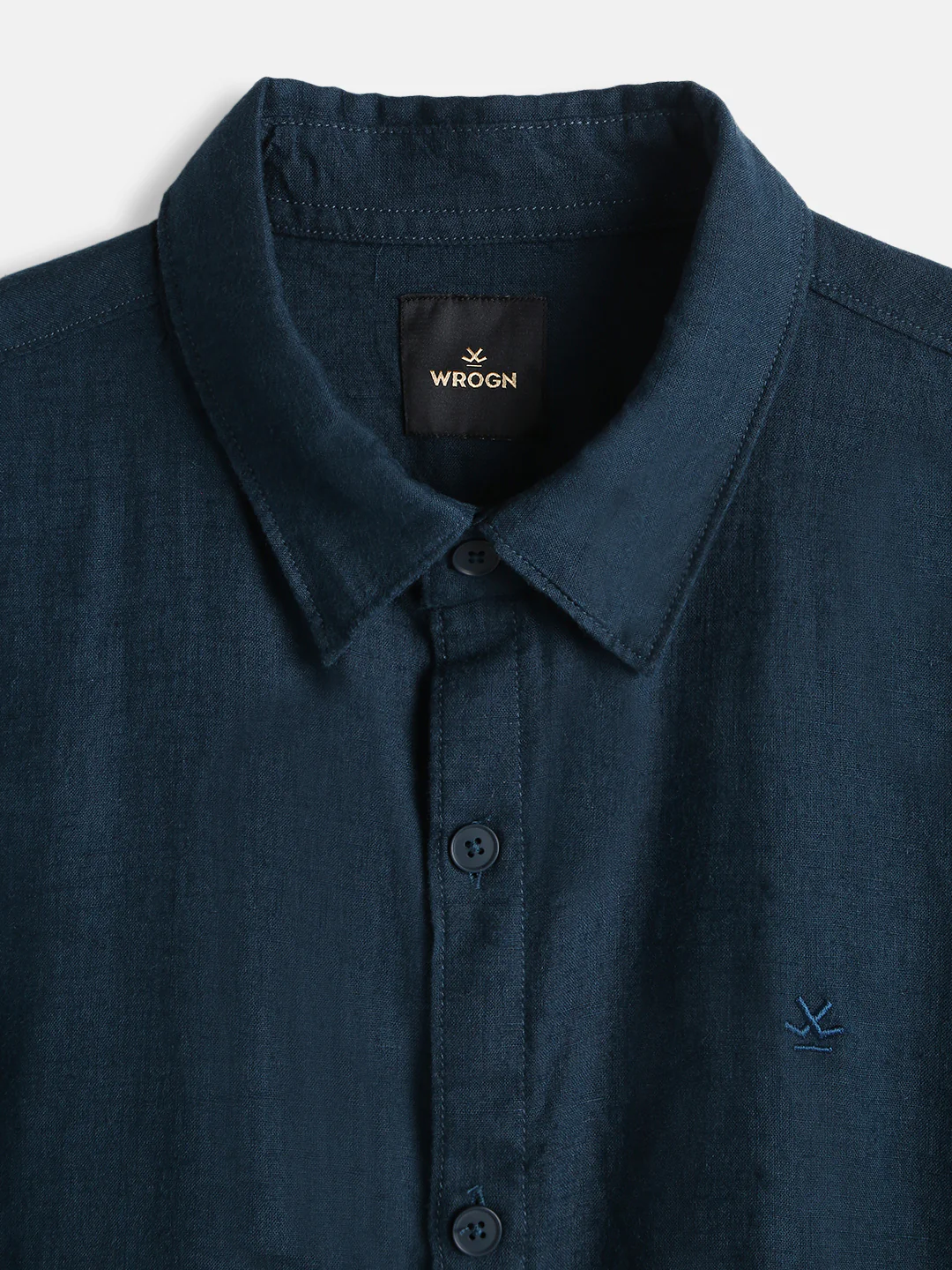 Solid Linen Blend Slim Fit Shirt  | Navy Blue - Image 3