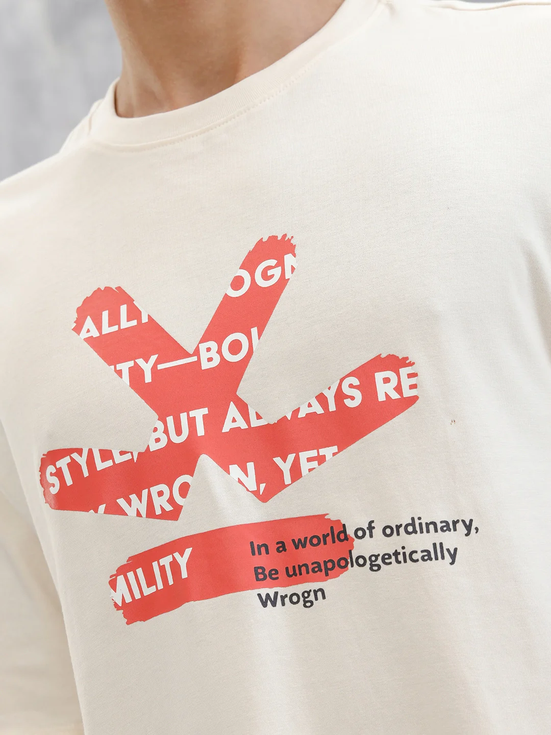 Logo Placement Printed T-Shirt | Beige - Image 5