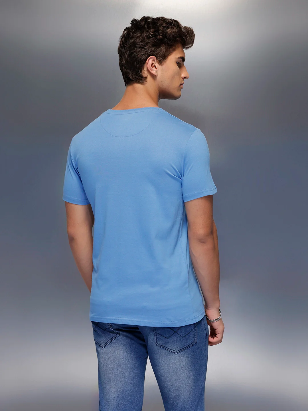 Logo Placement Printed T-Shirt   |  Blue - Image 3