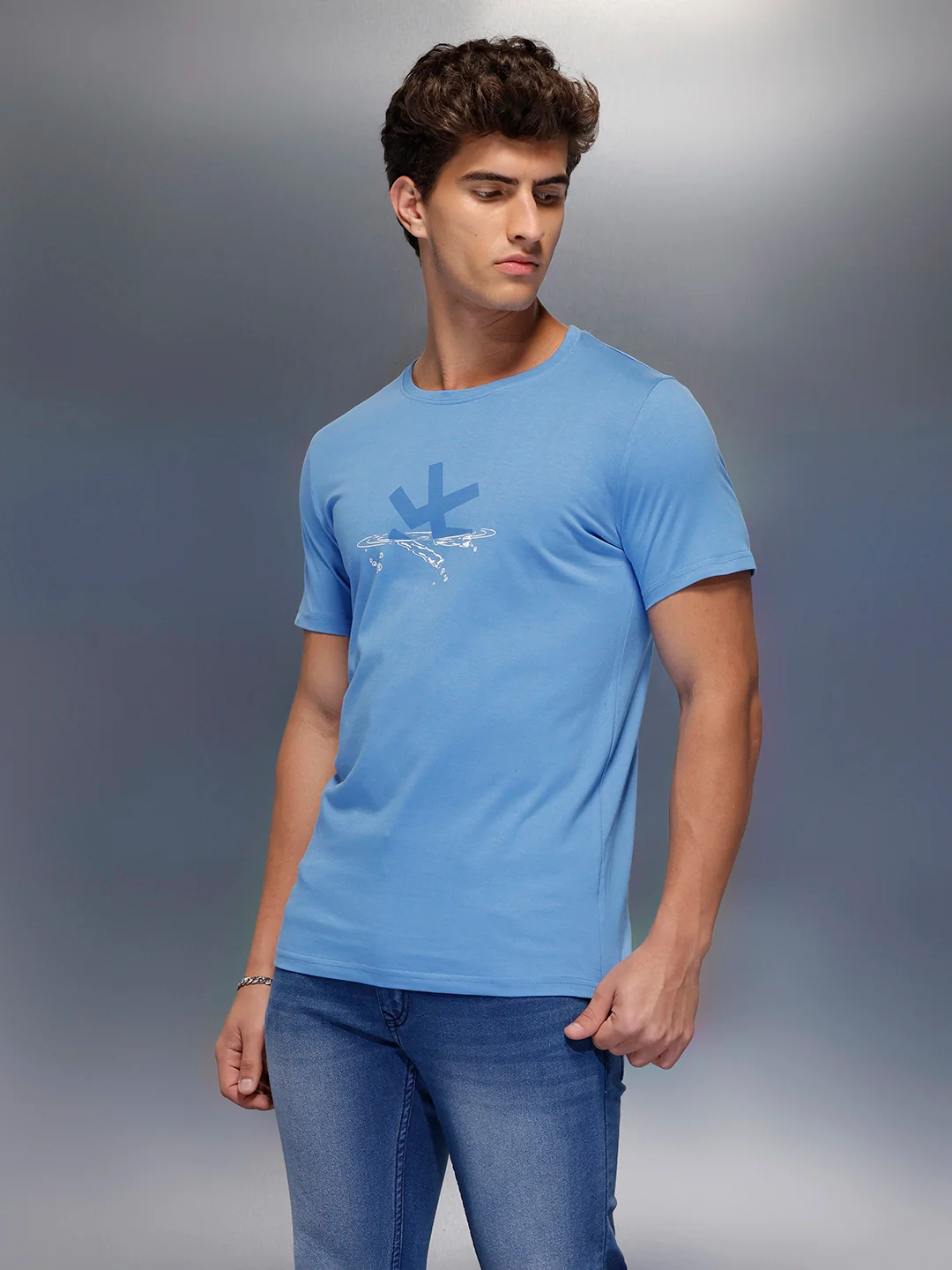 Logo Placement Printed T-Shirt   |  Blue - Image 4