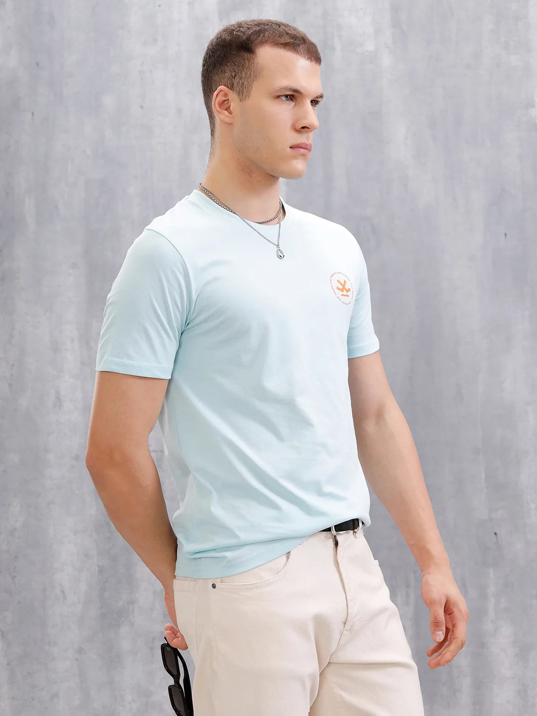Logo Placement Printed T-Shirt | Blue - Image 4
