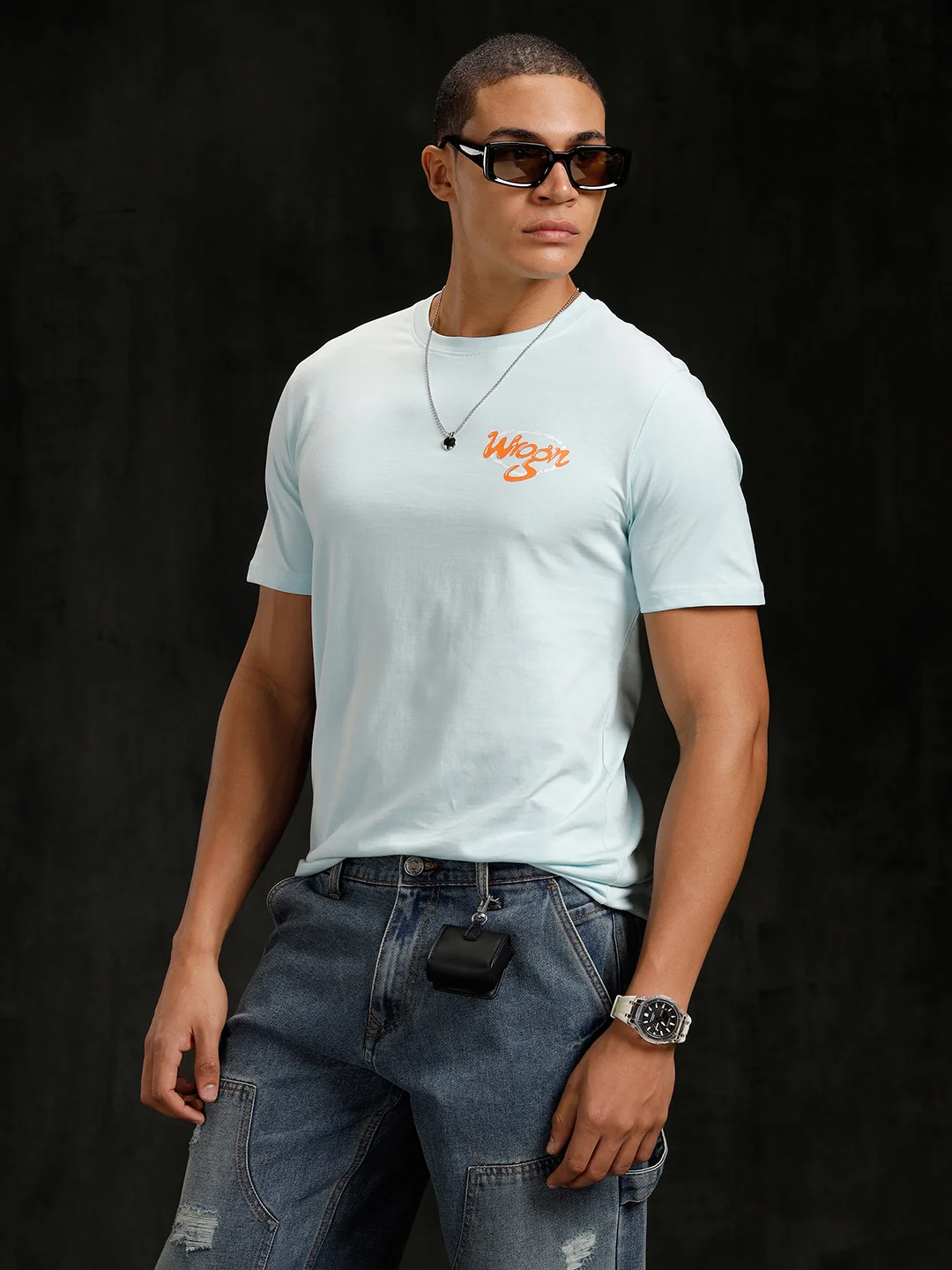Logo Placement Printed T-Shirt | Blue - Image 4