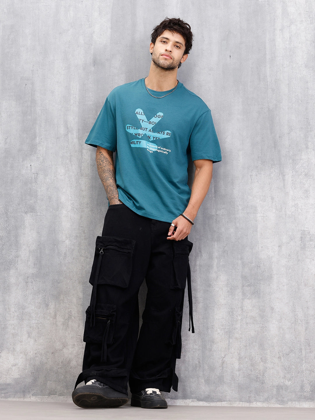 Logo Printed Oversized Fit T-Shirt | Teal - Image 2