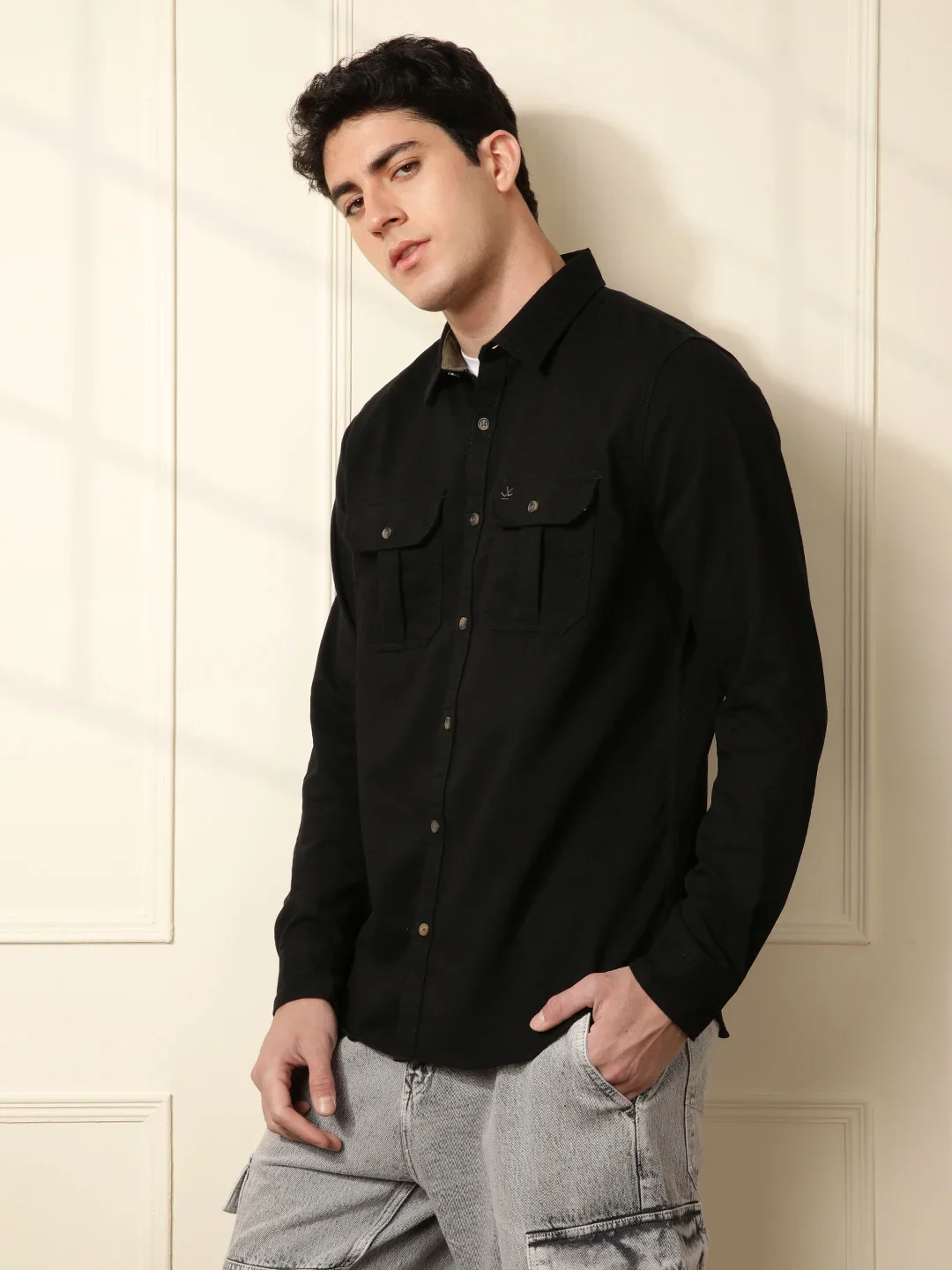 Fine Corduroy Slim Fit Shirt | Black - Image 4