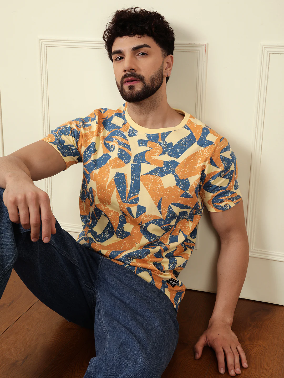 Distressed AOP Slim Fit T-Shirt | Yellow - Image 3