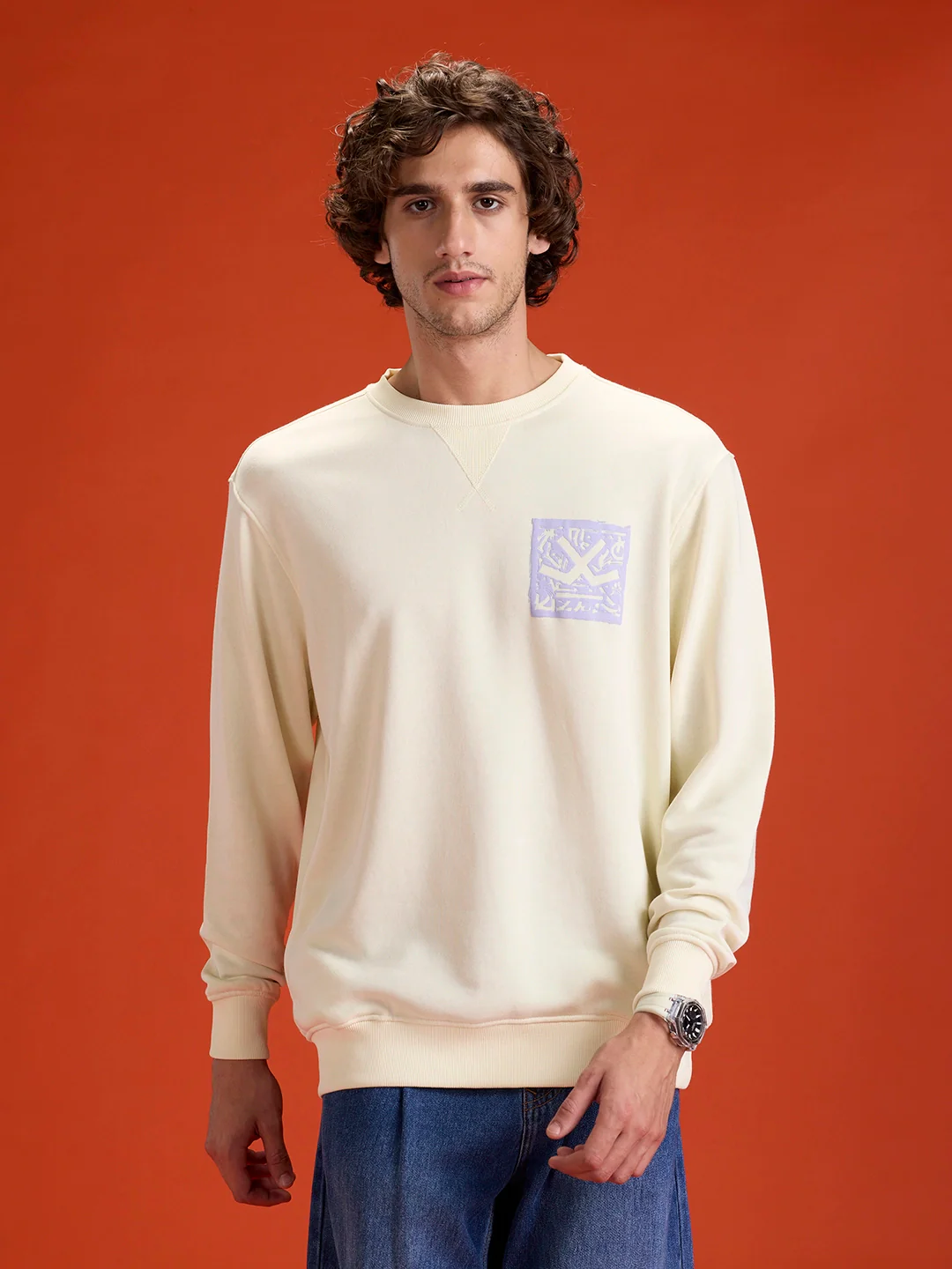 Looper Terry Comfort Fit T-Shirt With V-Insert Neck & Logo Branding | Yellow - Image 4