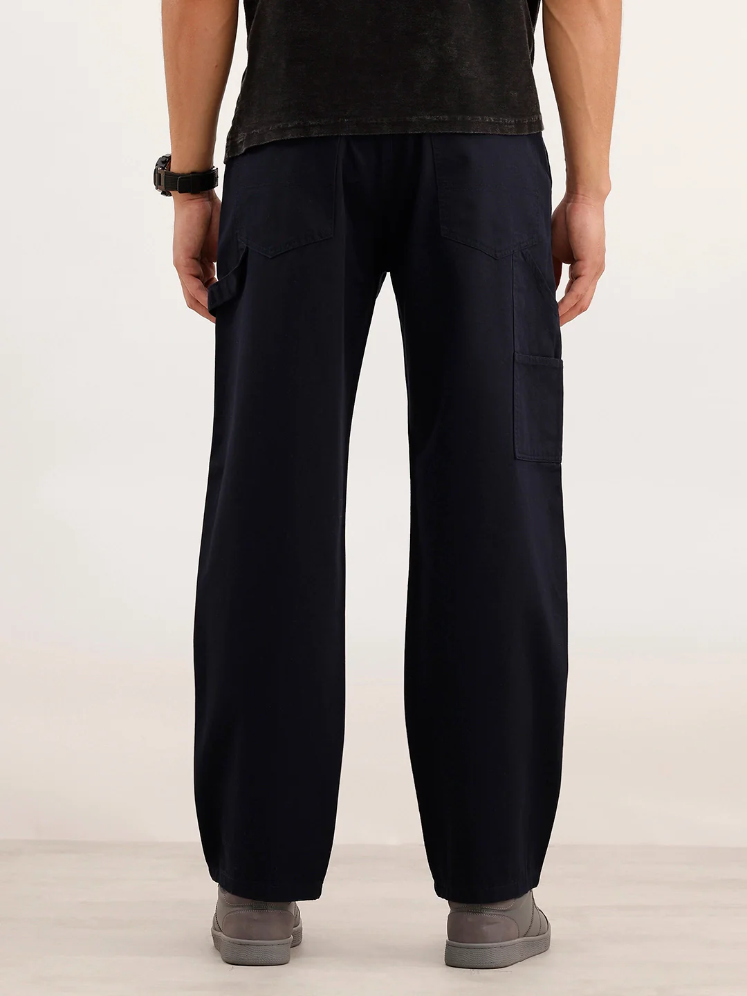 Loose Fit 100% Cotton Trouser | Navy Blue - Image 3